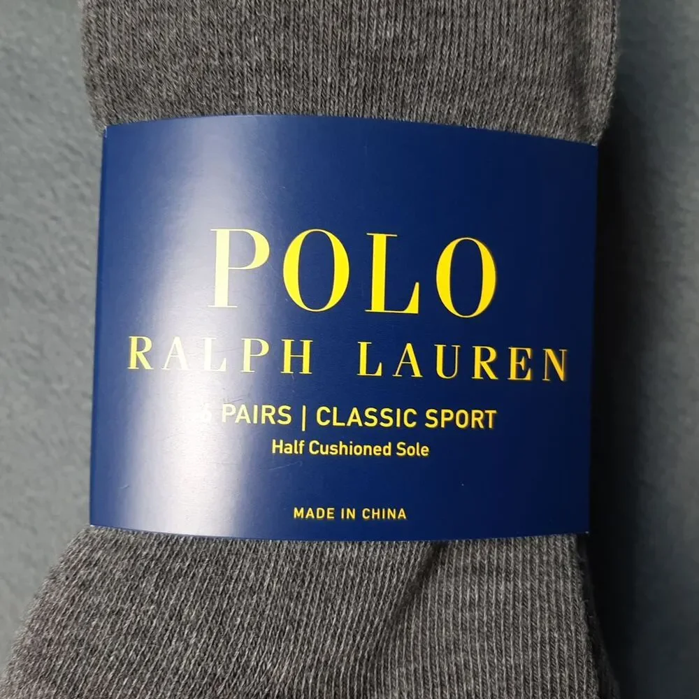 Polo Ralph Lauren Socks Mens Gray 6 Pairs Classic Sport Cushion PRL ZP113869PK6N